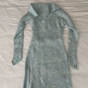 Stylish Ribbed Knit Dress with Button Detail